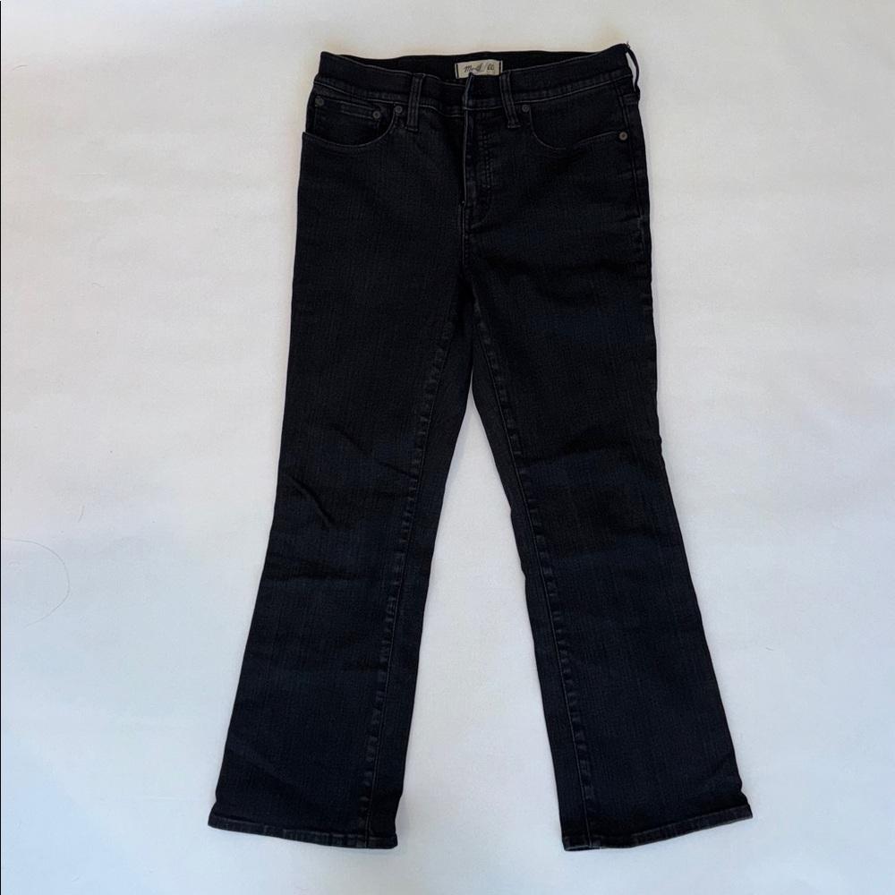 Madewell Mid Rise Kick Out Jeans 29 Black Washed Crop Flare Denim